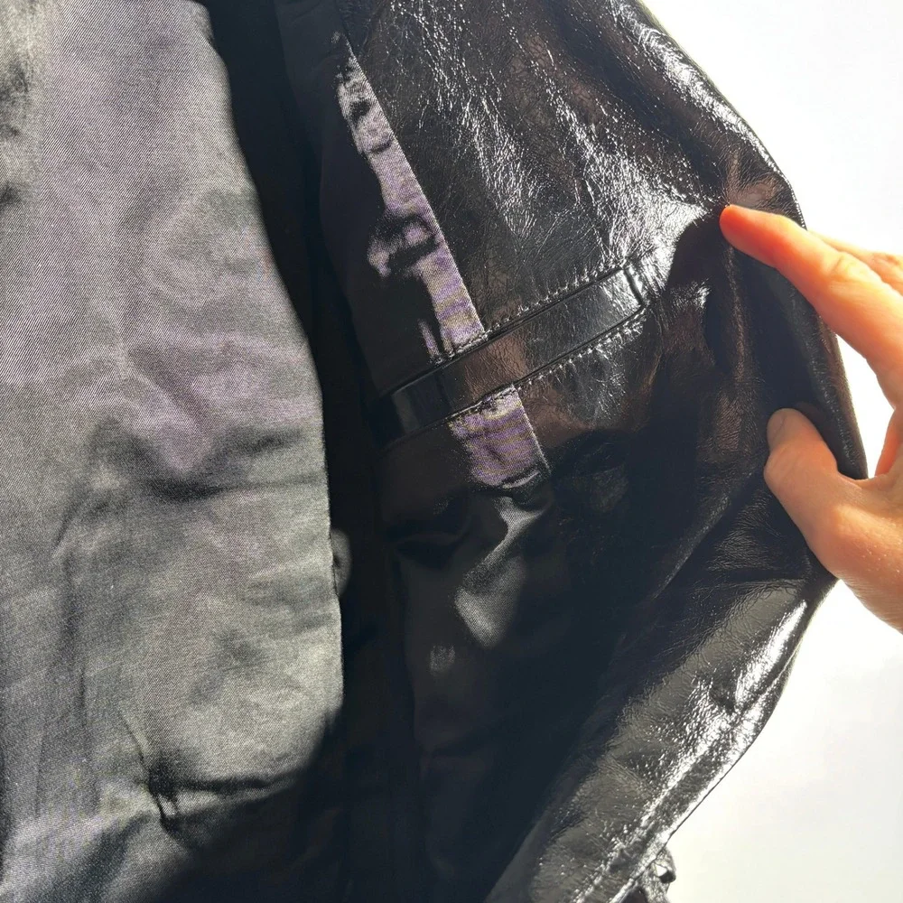$980 ROARI‎ Kennedy Trench Black Glazed Cow Leather Womens S Belted NYC USA Made